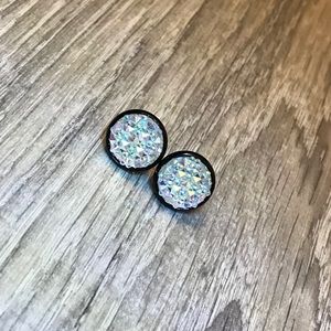 Clear Iridescent Prism w/Black Stud Earrings